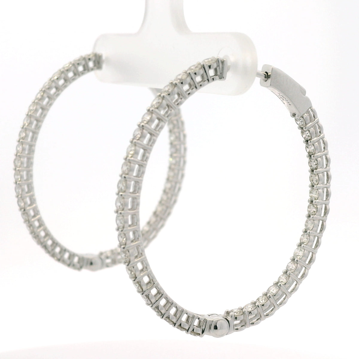 14K White Gold Natural 2.35 Carat Diamond Inside-Out Hoop Earrings