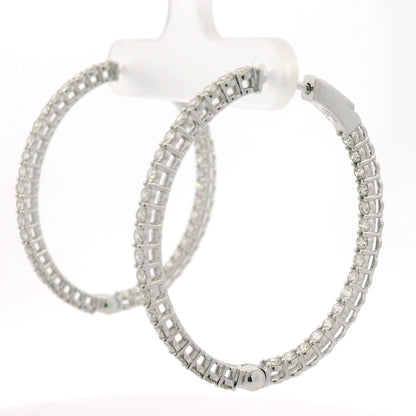 14K White Gold Natural 2.35 Carat Diamond Inside-Out Hoop Earrings