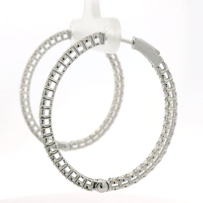 14K White Gold Natural 2.35 Carat Diamond Inside-Out Hoop Earrings