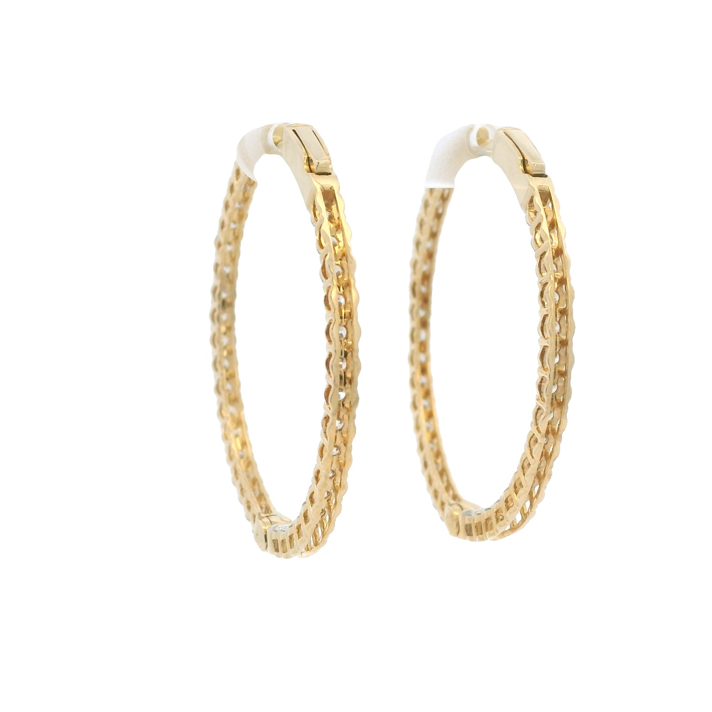 14k Yellow Gold Natural 2.35 Carat Diamond Inside-Out Hoop Earrings