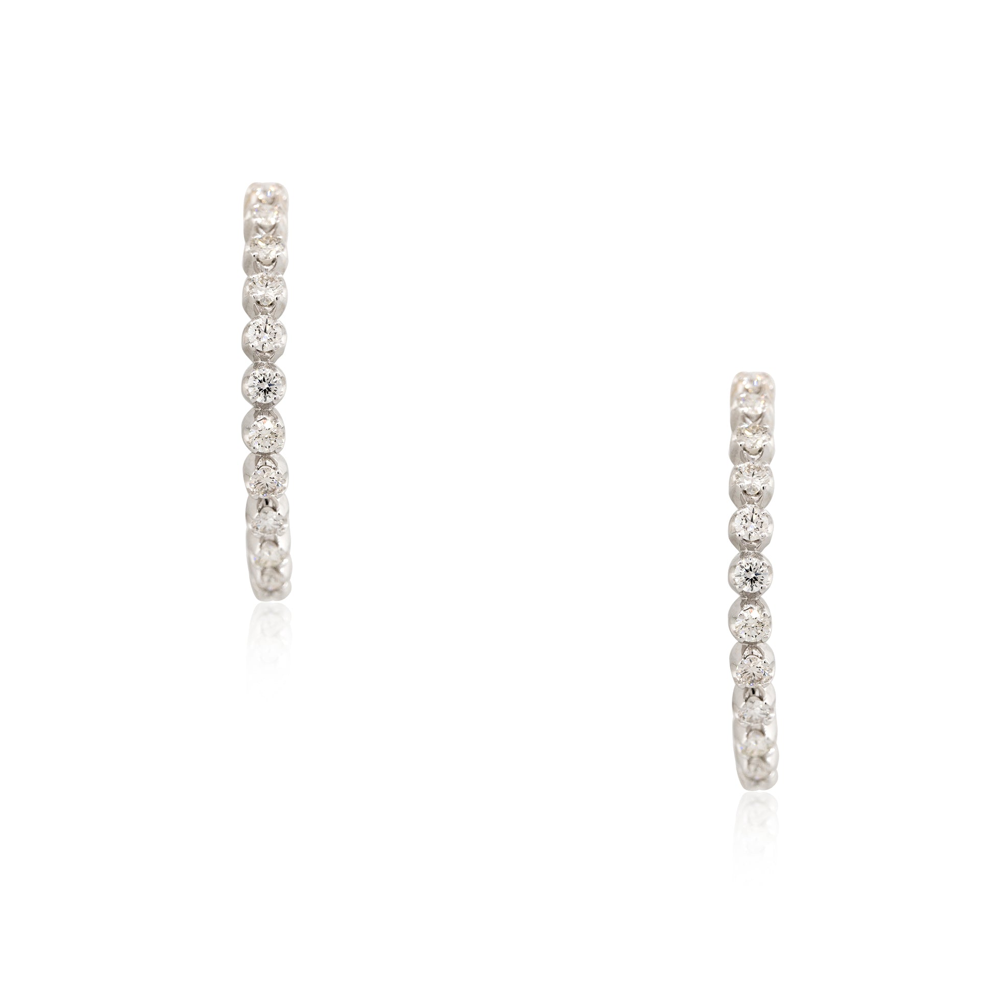 14k White Gold 5.88ctw Round Brilliant Cut Diamond Inside Out Hoop Earrings
