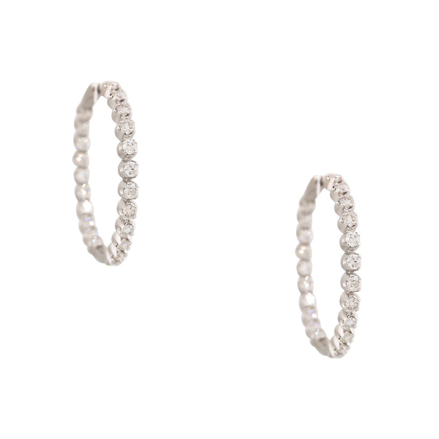 14k White Gold 5.88ctw Round Brilliant Cut Diamond Inside Out Hoop Earrings