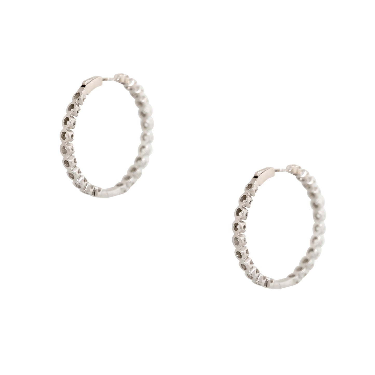 14k White Gold 5.88ctw Round Brilliant Cut Diamond Inside Out Hoop Earrings
