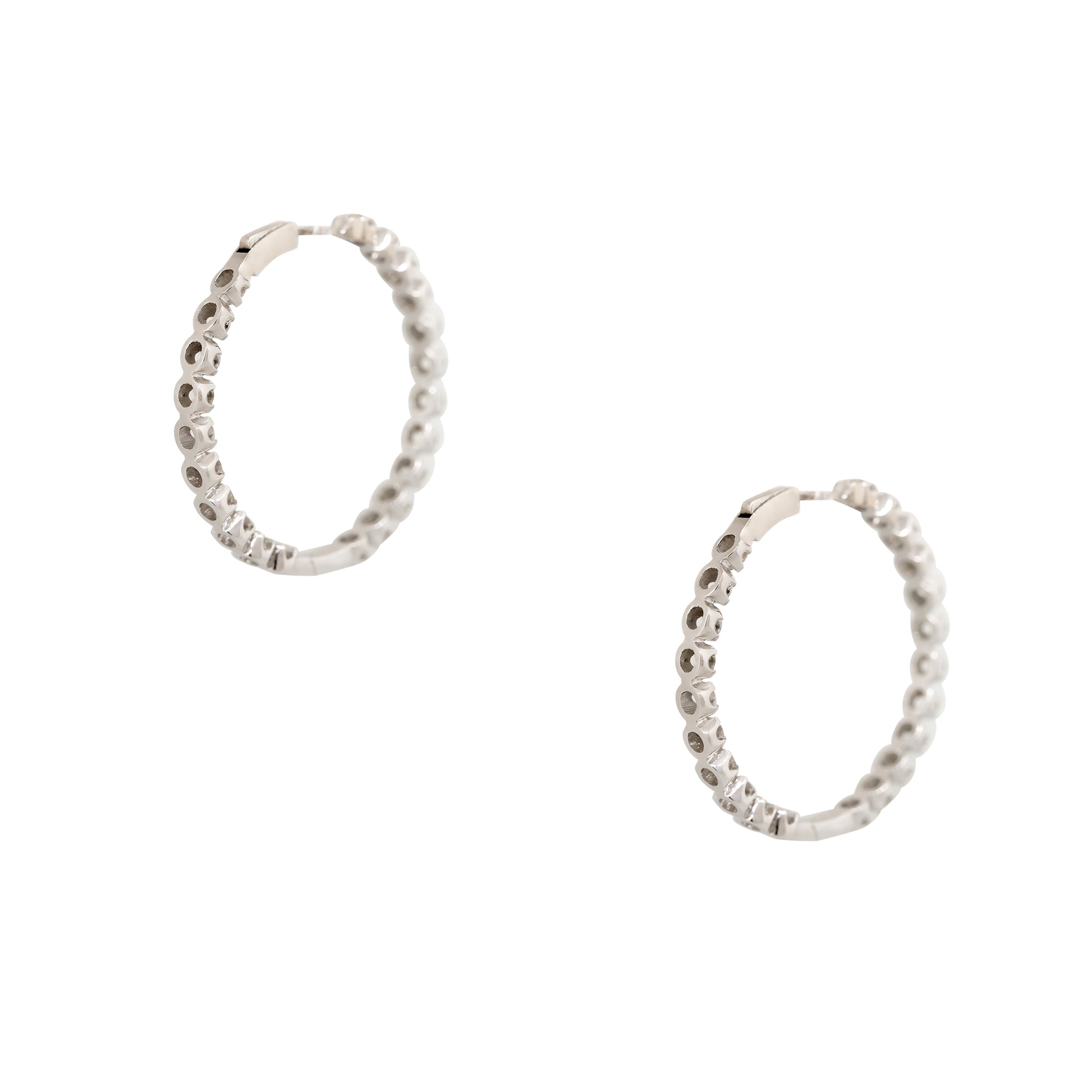 14k White Gold 5.88ctw Round Brilliant Cut Diamond Inside Out Hoop Earrings