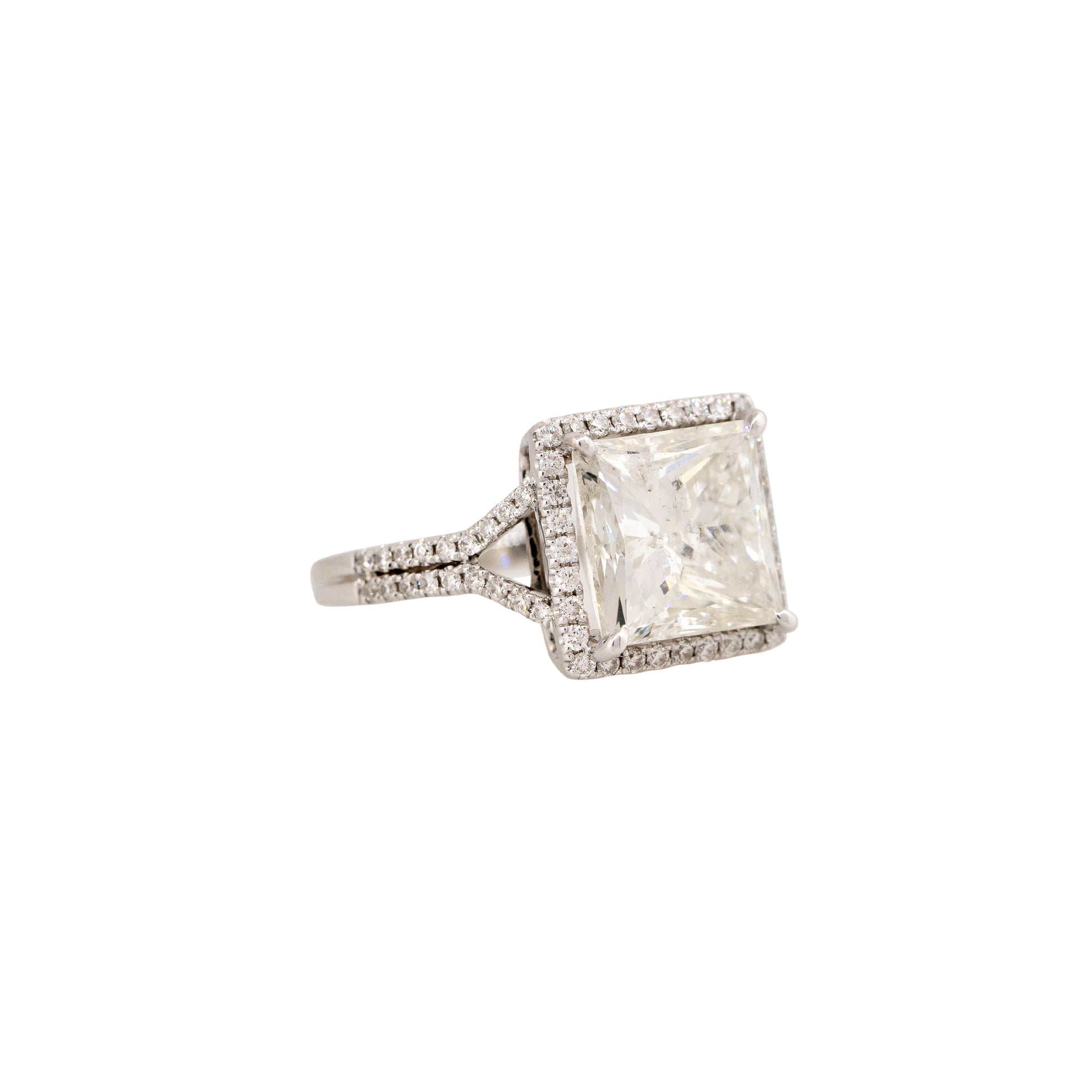 18k White Gold 6.09ctw Princess Cut Diamond Halo Engagement Ring