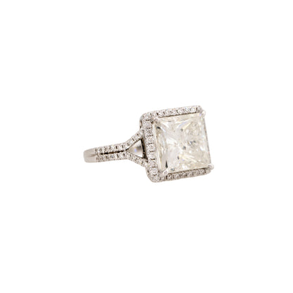 18k White Gold 6.09ctw Princess Cut Diamond Halo Engagement Ring