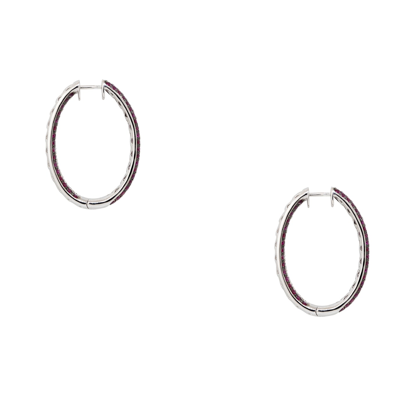 18k White Gold 3.45ctw Ruby & 1.42ctw Diamond Inside Out 3-Row Hoop Earrings
