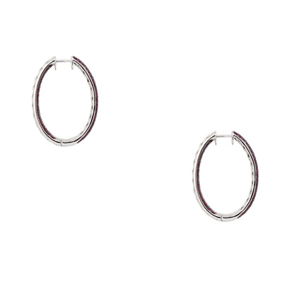 18k White Gold 3.45ctw Ruby & 1.42ctw Diamond Inside Out 3-Row Hoop Earrings