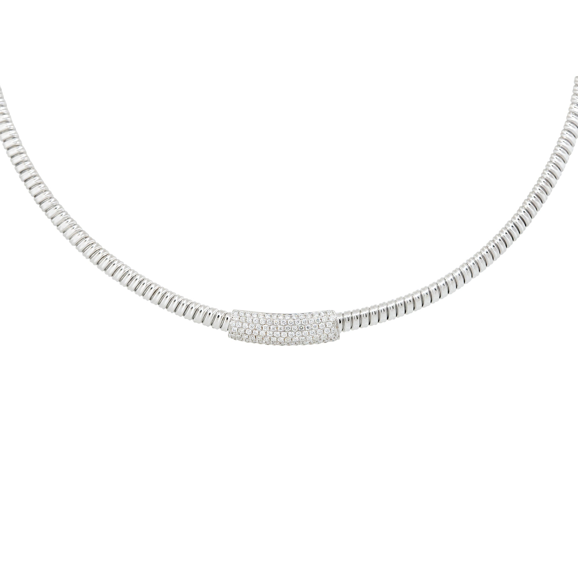 18k White Gold 0.60ctw Diamond Bar Ribbed Collar Necklace