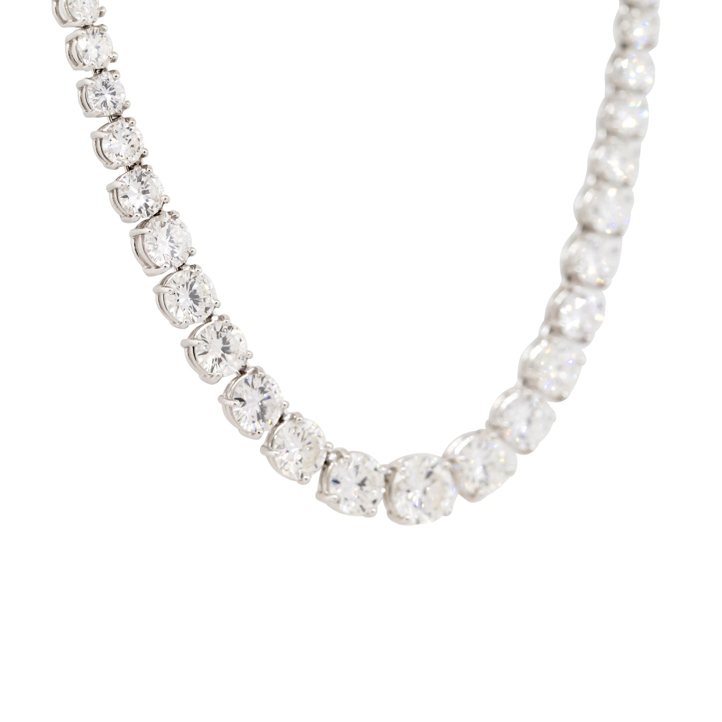 Platinum Natural 28.71 Carat Round Brilliant Cut Graduated Diamond Tennis Necklace