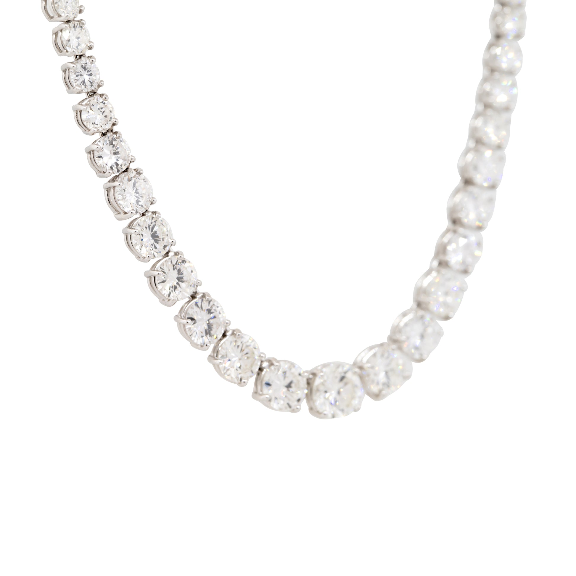 Platinum Natural 28.71 Carat Round Brilliant Cut Graduated Diamond Tennis Necklace