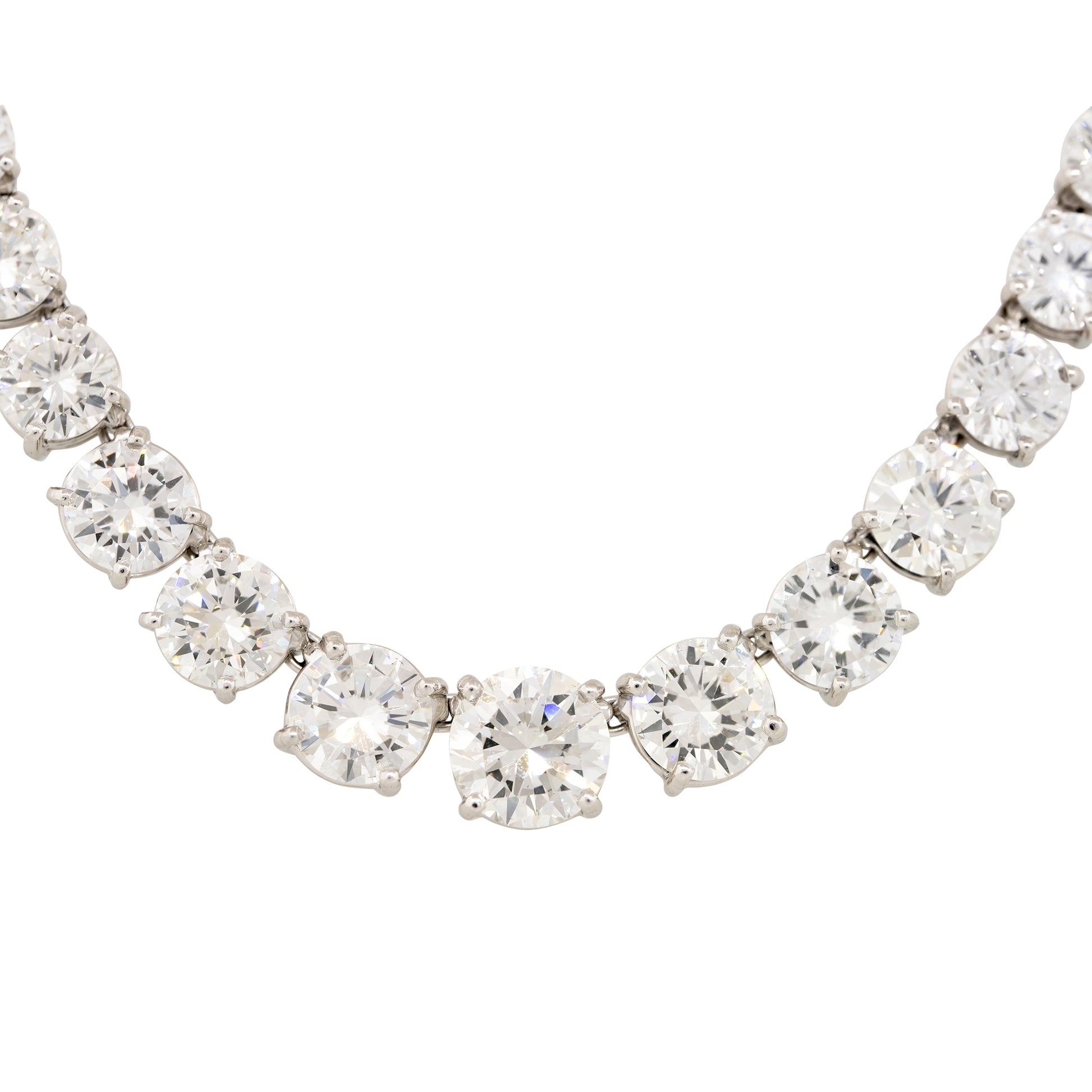 Platinum Natural 28.71 Carat Round Brilliant Cut Graduated Diamond Tennis Necklace
