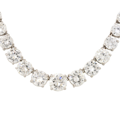 Platinum Natural 28.71 Carat Round Brilliant Cut Graduated Diamond Tennis Necklace