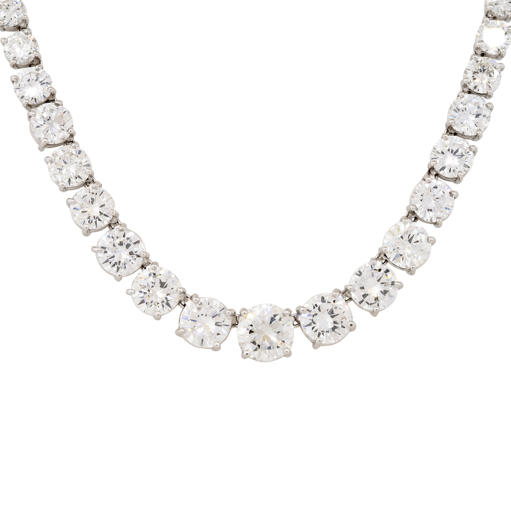 Platinum Natural 28.71 Carat Round Brilliant Cut Graduated Diamond Tennis Necklace
