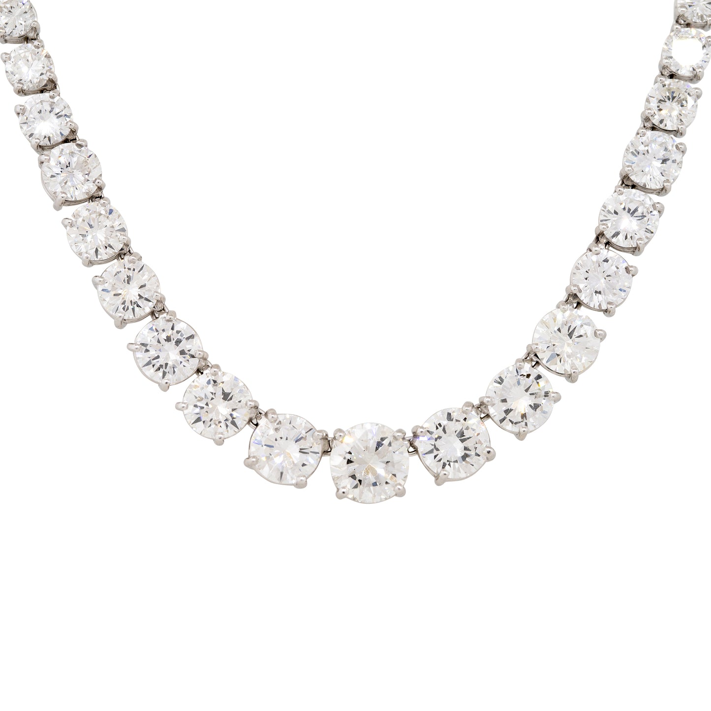 Platinum Natural 28.71 Carat Round Brilliant Cut Graduated Diamond Tennis Necklace
