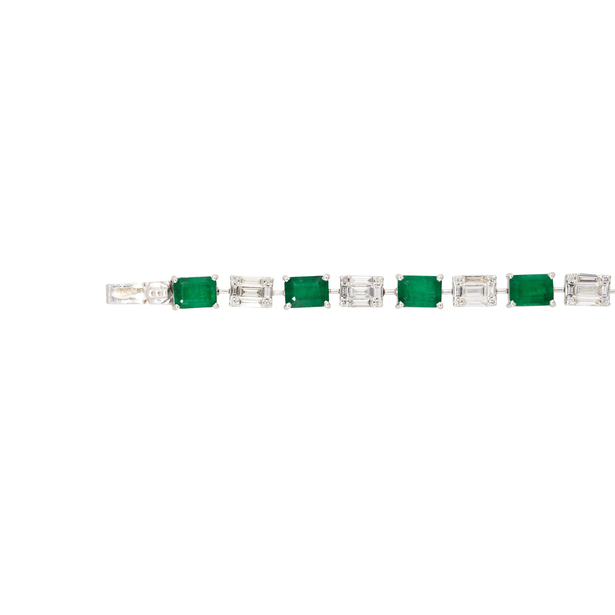 18k White Gold Natural 2.8 Carat Diamond Mosaic & Emerald Alternating Bracelet