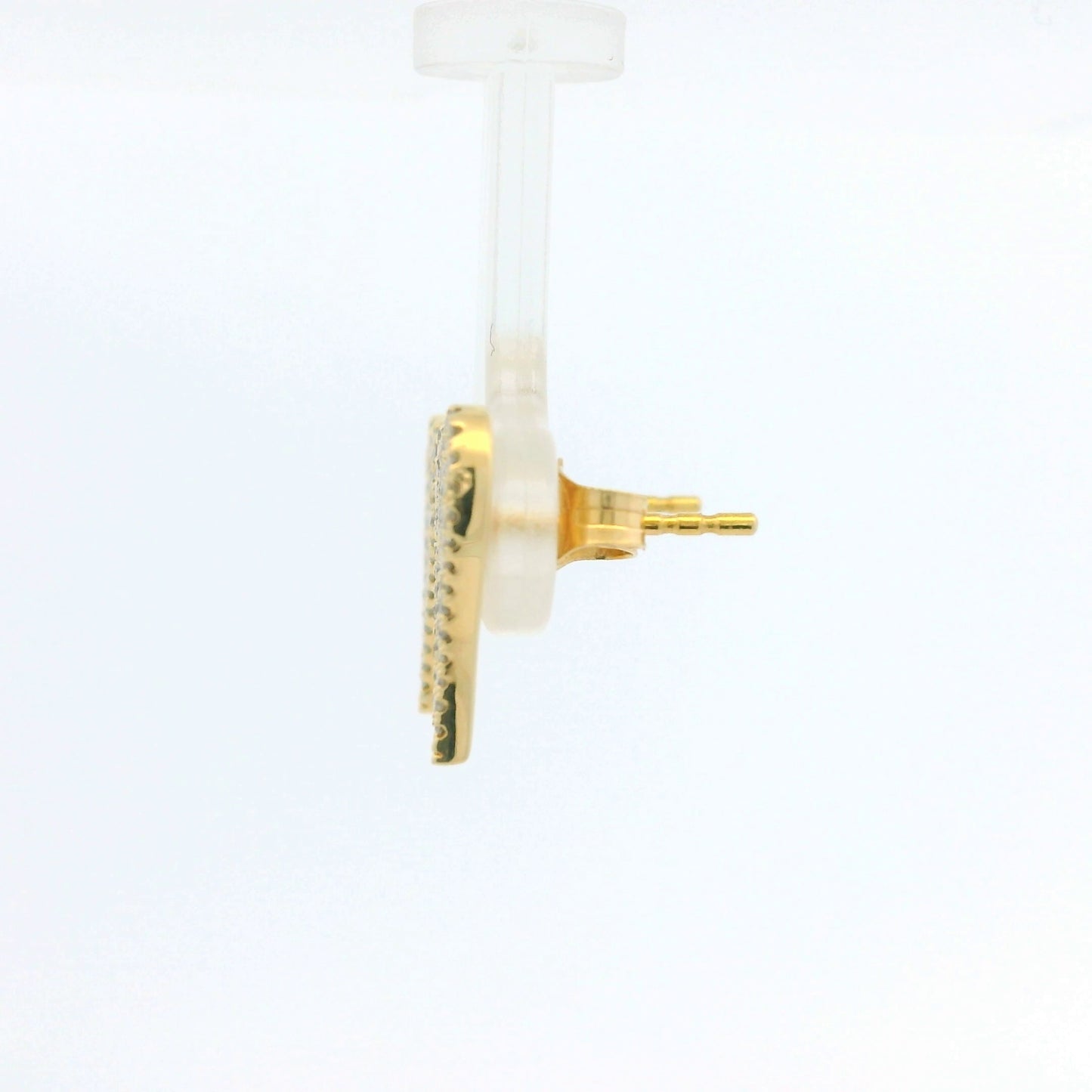 14K Yellow Gold Natural Round Diamond Pave Heart Stud Earrings