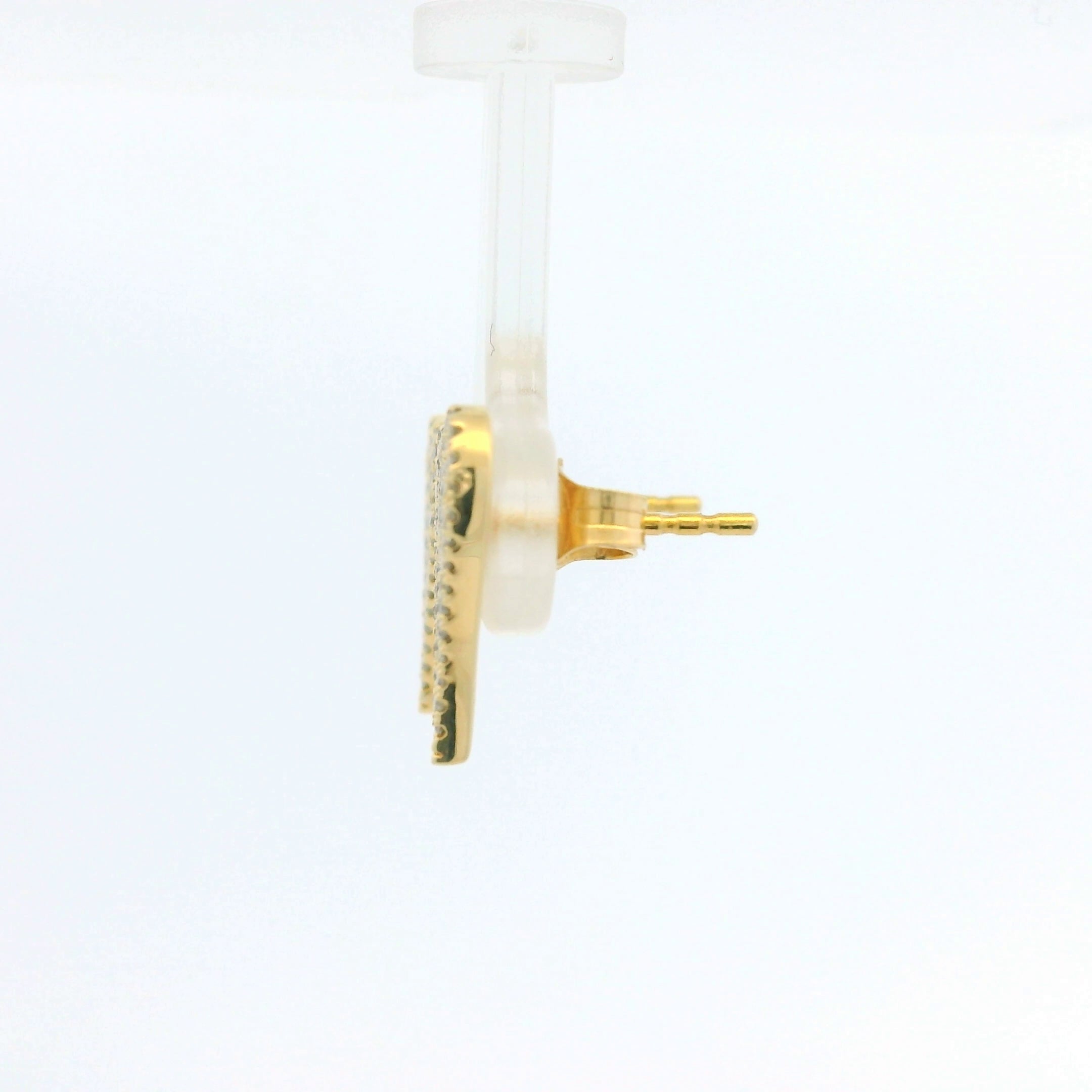 14K Yellow Gold Natural Round Diamond Pave Heart Stud Earrings