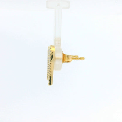 14K Yellow Gold Natural Round Diamond Pave Heart Stud Earrings