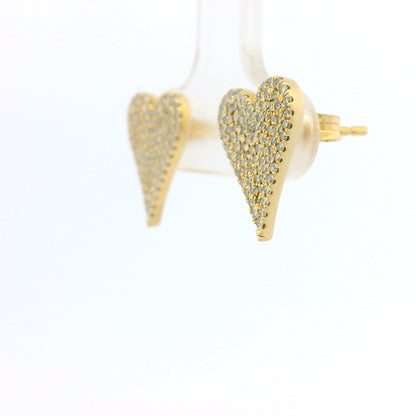 14K Yellow Gold Natural Round Diamond Pave Heart Stud Earrings