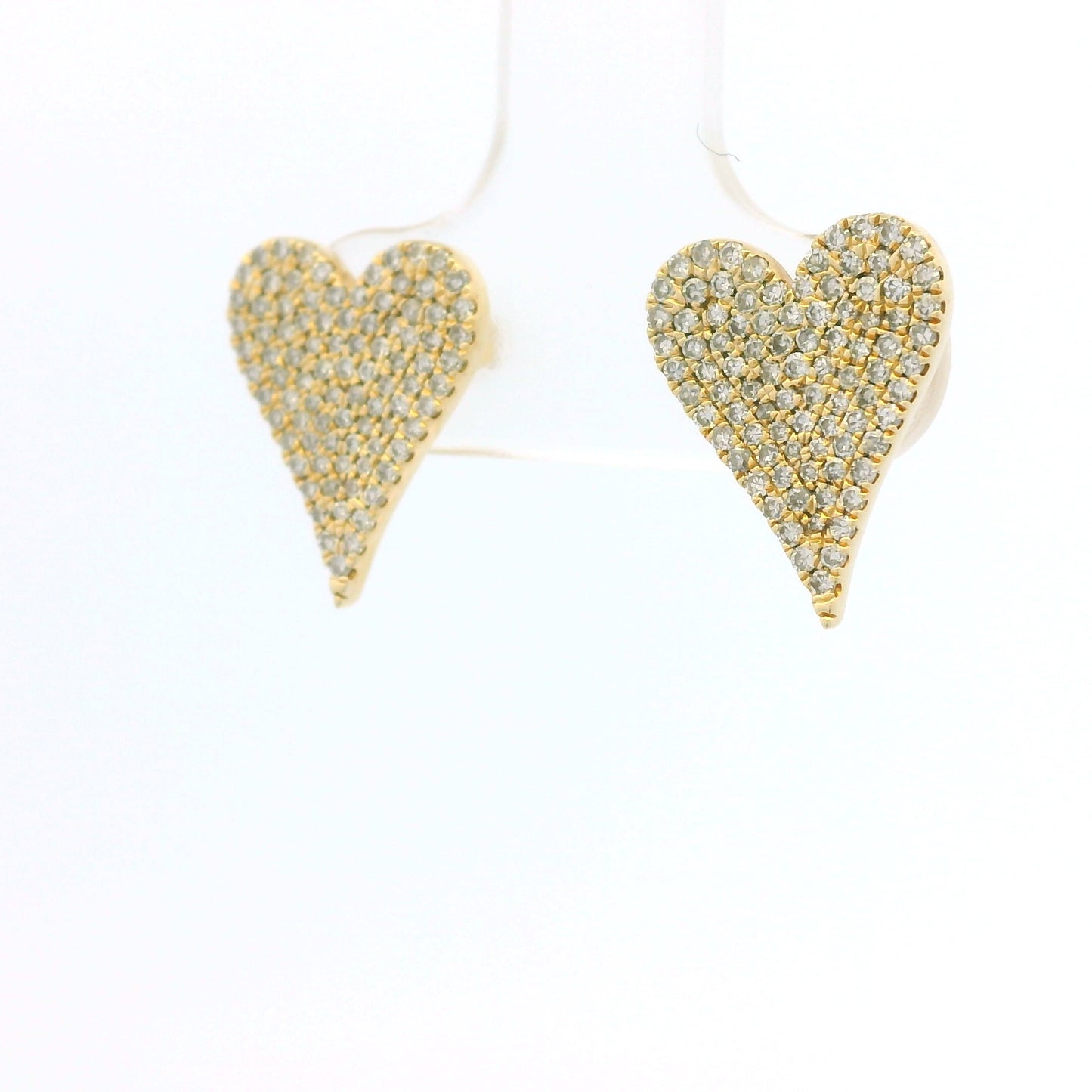 14K Yellow Gold Natural Round Diamond Pave Heart Stud Earrings
