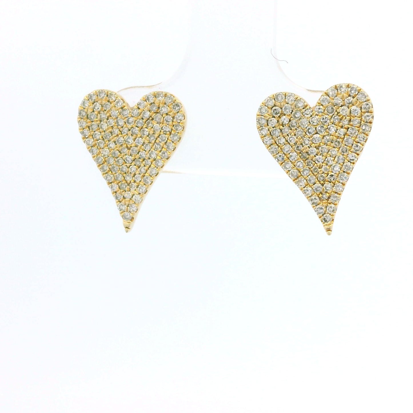 14K Yellow Gold Natural Round Diamond Pave Heart Stud Earrings