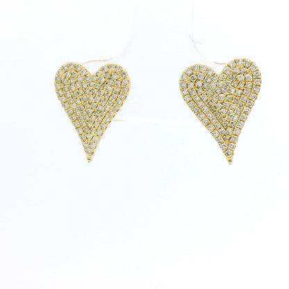 14K Yellow Gold Natural Round Diamond Pave Heart Stud Earrings