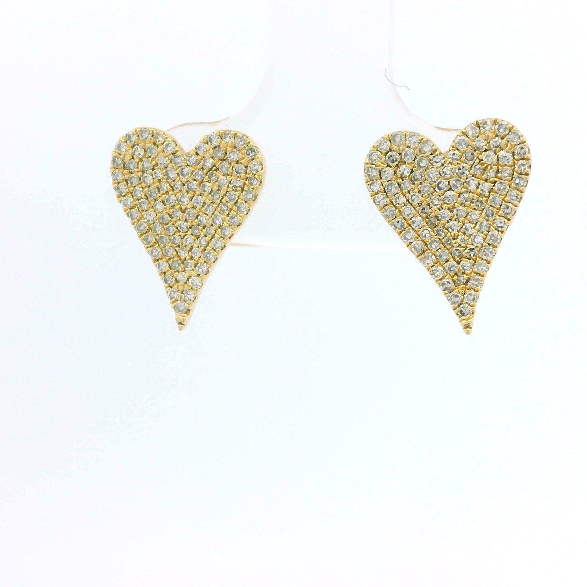 14K Yellow Gold Natural Round Diamond Pave Heart Stud Earrings — product photo 14