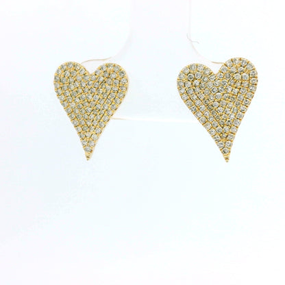 14K Yellow Gold Natural Round Diamond Pave Heart Stud Earrings