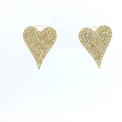 14K Yellow Gold Natural Round Diamond Pave Heart Stud Earrings