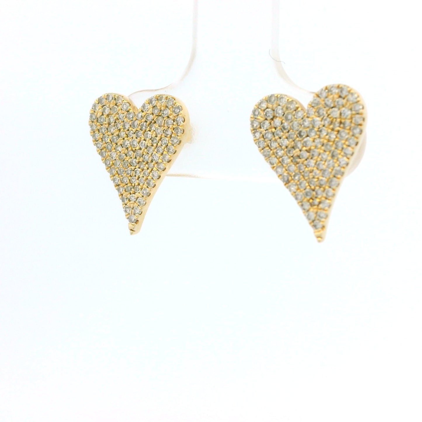 14K Yellow Gold Natural Round Diamond Pave Heart Stud Earrings