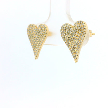 14K Yellow Gold Natural Round Diamond Pave Heart Stud Earrings