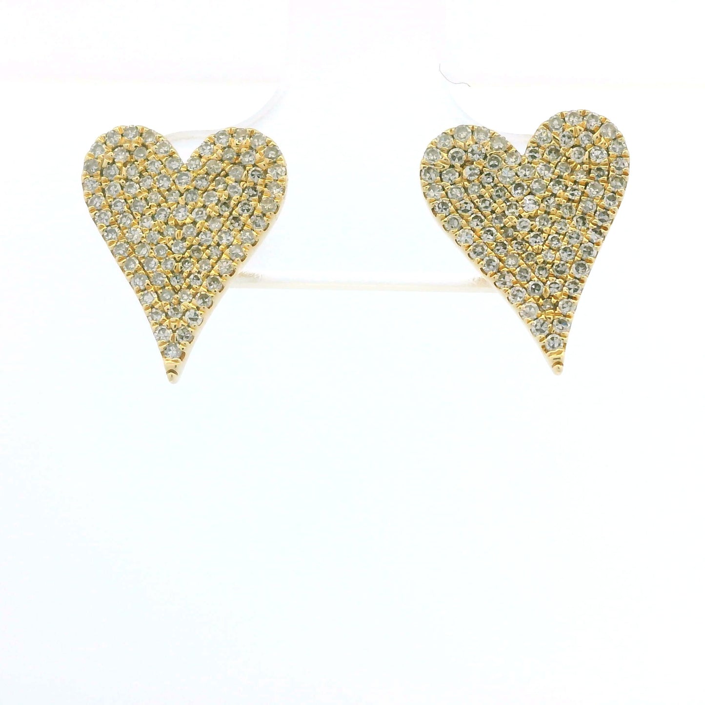14K Yellow Gold Natural Round Diamond Pave Heart Stud Earrings
