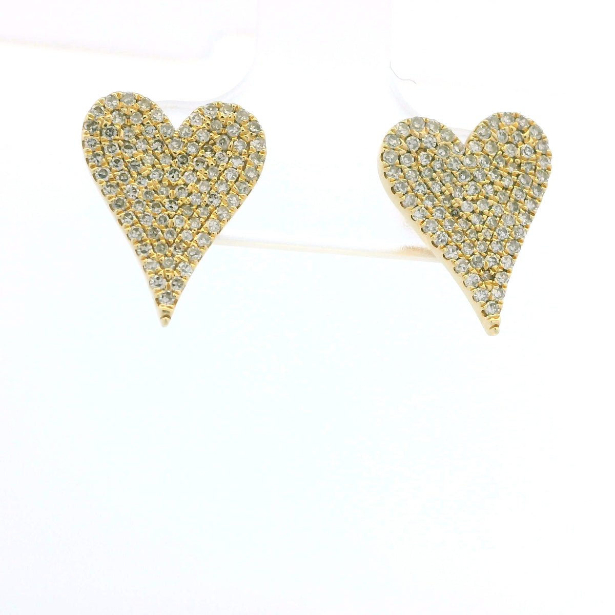 14K Yellow Gold Natural Round Diamond Pave Heart Stud Earrings — product photo 19