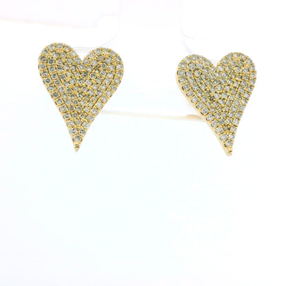 14K Yellow Gold Natural Round Diamond Pave Heart Stud Earrings