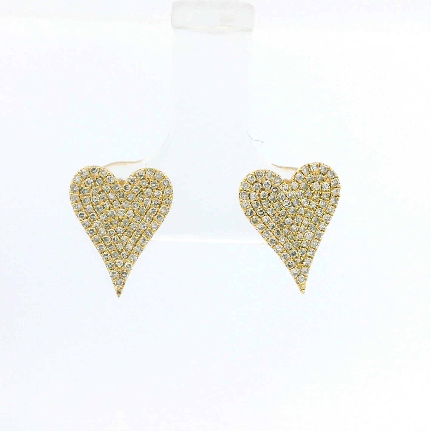 14K Yellow Gold Natural Round Diamond Pave Heart Stud Earrings