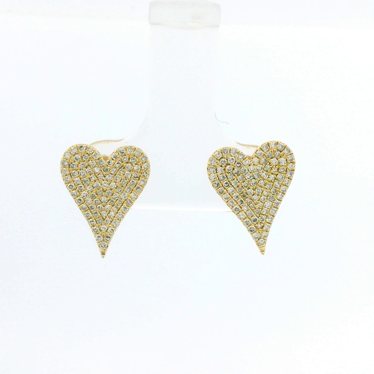 14K Yellow Gold Natural Round Diamond Pave Heart Stud Earrings — product photo 3