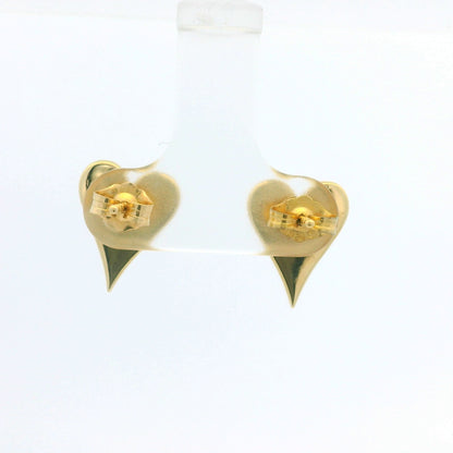 14K Yellow Gold Natural Round Diamond Pave Heart Stud Earrings
