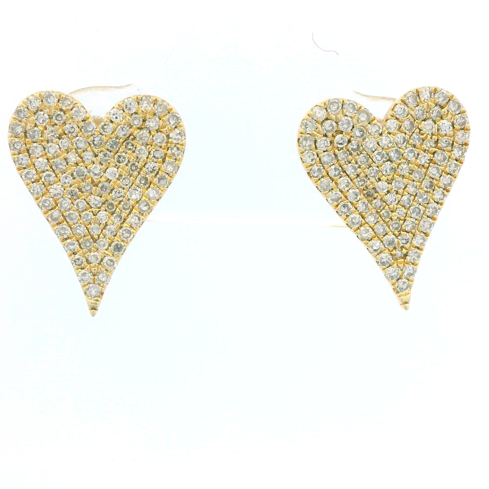 14K Yellow Gold Natural Round Diamond Pave Heart Stud Earrings — product photo 1