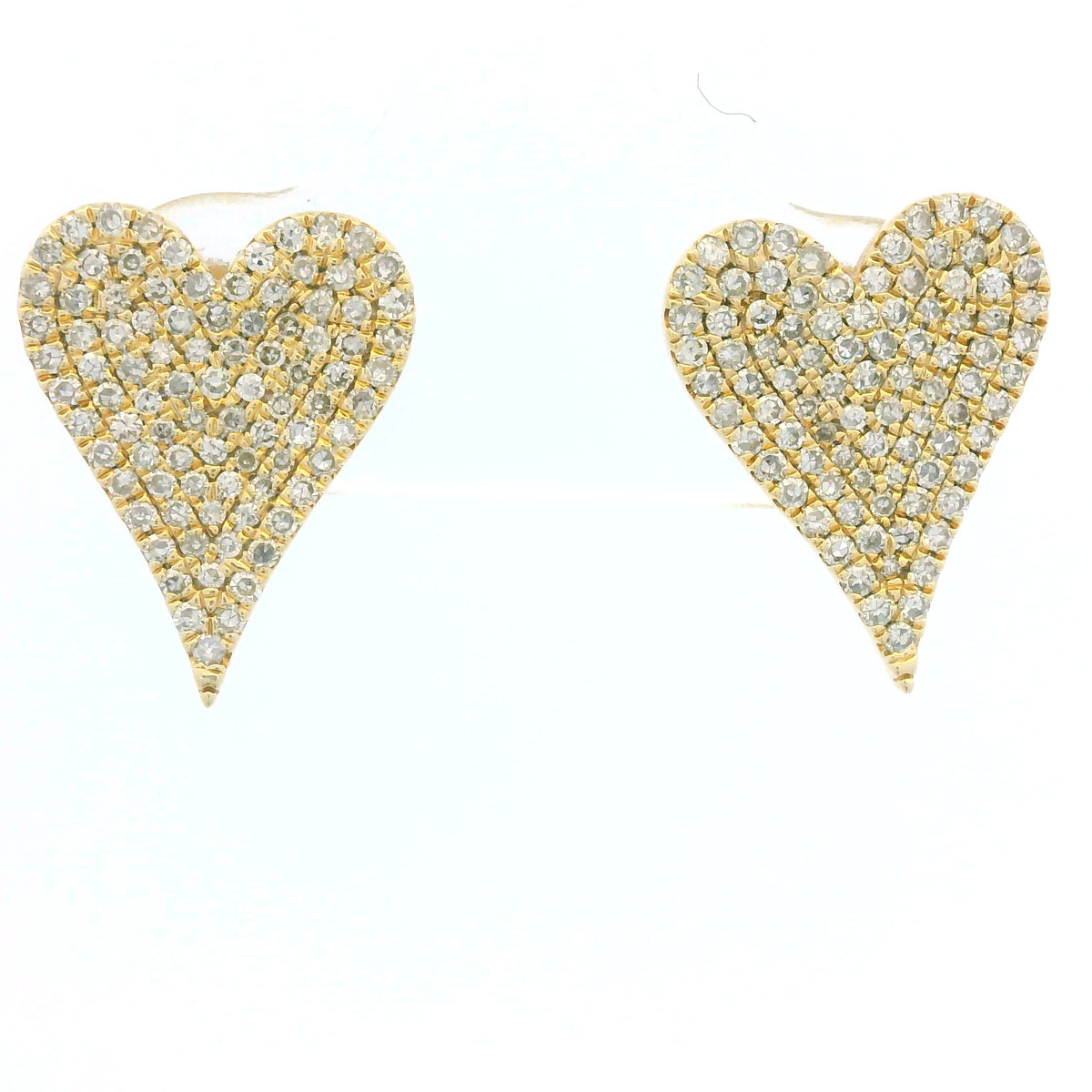 14K Yellow Gold Natural Round Diamond Pave Heart Stud Earrings — product photo 1