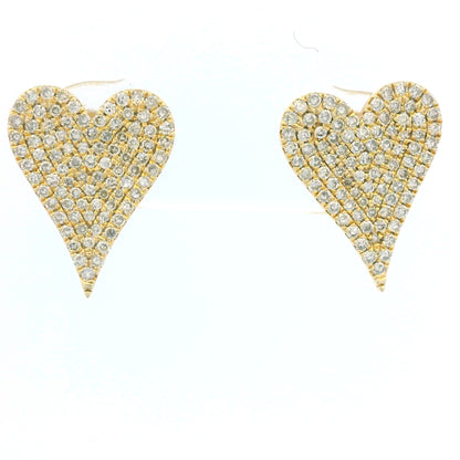 14K Yellow Gold Natural Round Diamond Pave Heart Stud Earrings