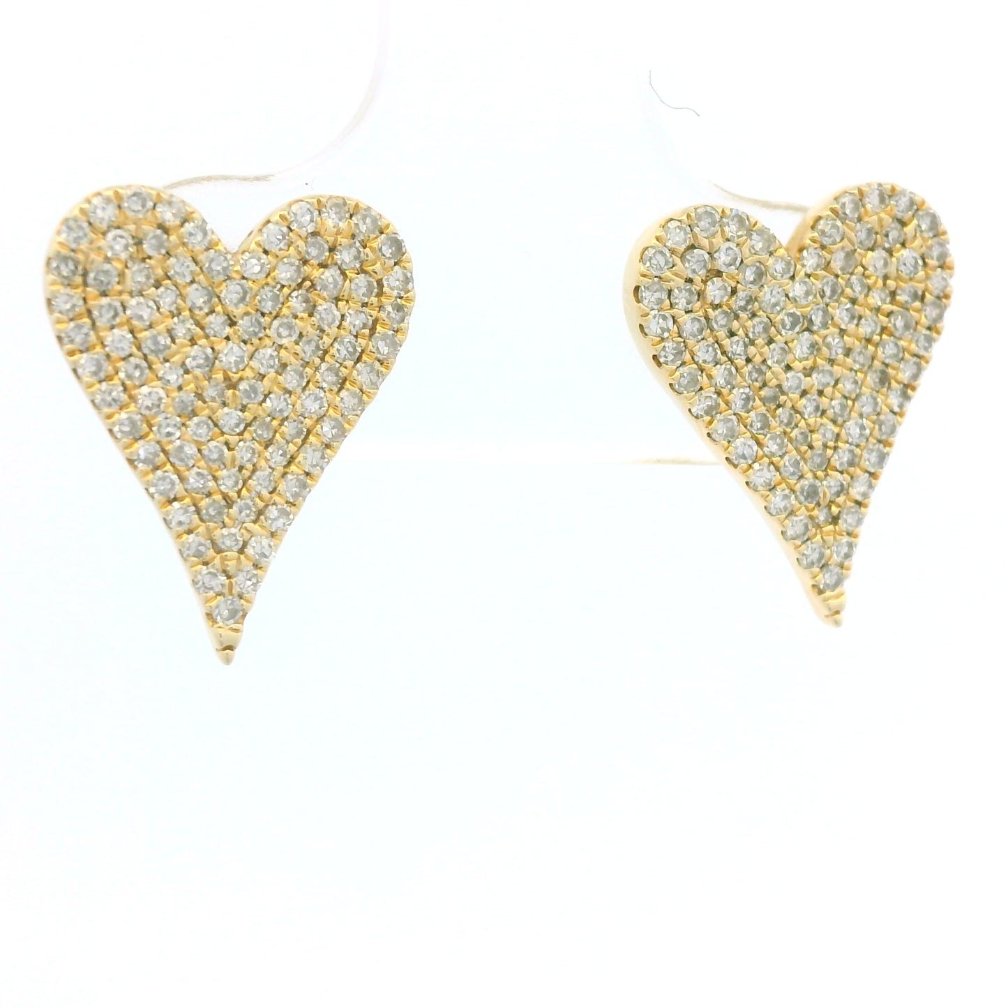 14K Yellow Gold Natural Round Diamond Pave Heart Stud Earrings