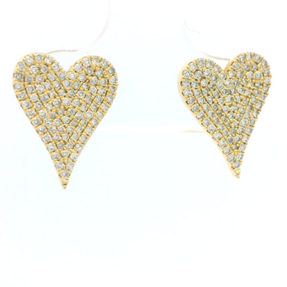 14K Yellow Gold Natural Round Diamond Pave Heart Stud Earrings