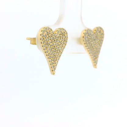 14K Yellow Gold Natural Round Diamond Pave Heart Stud Earrings