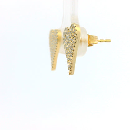 14K Yellow Gold Natural Round Diamond Pave Heart Stud Earrings