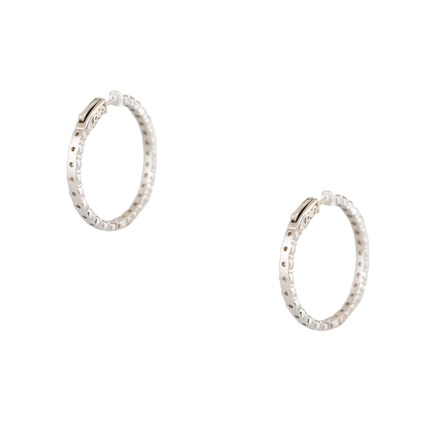 14k White Gold 4.5ct Round Brilliant Cut Diamond Inside Out Hoop Earrings