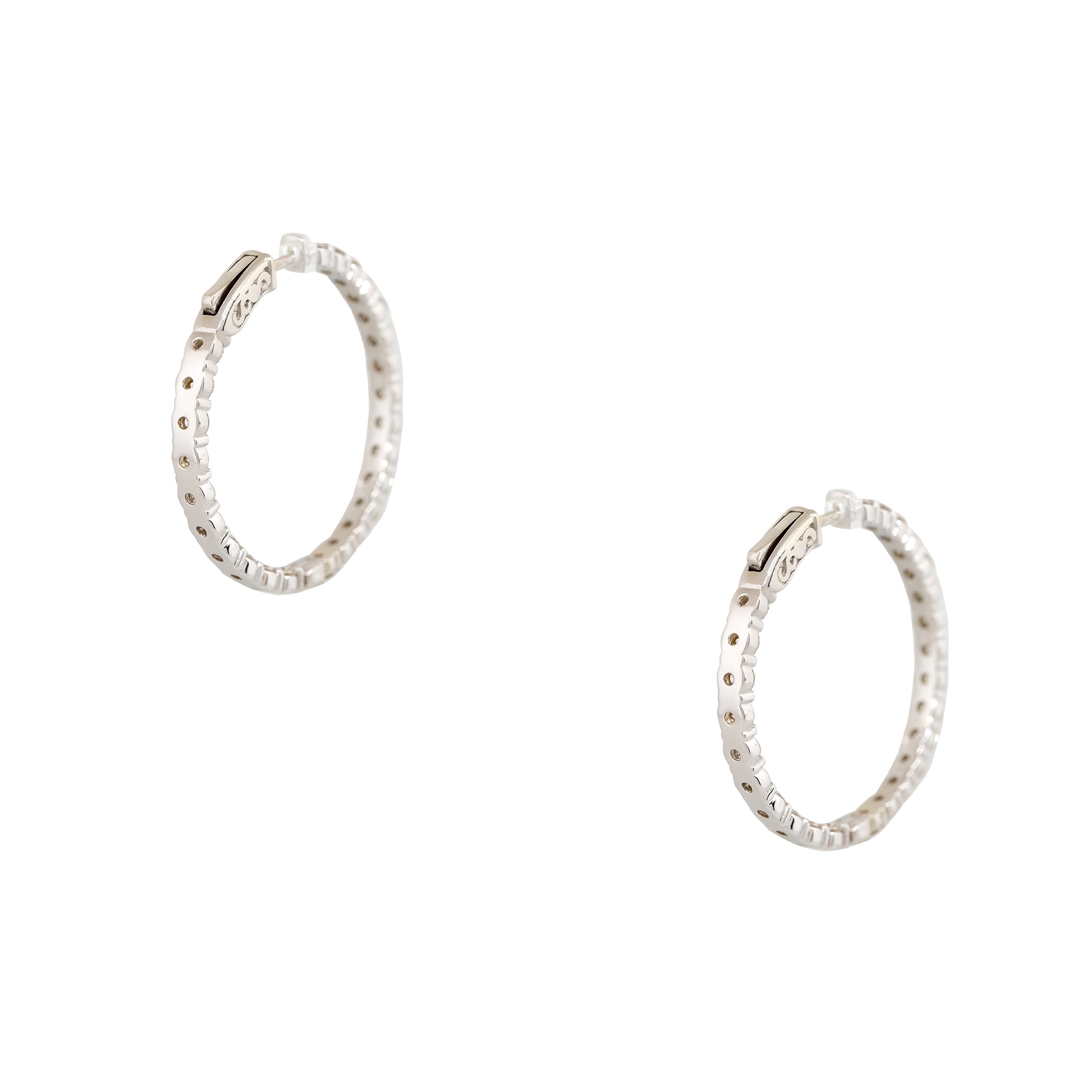 14k White Gold 4.5ct Round Brilliant Cut Diamond Inside Out Hoop Earrings