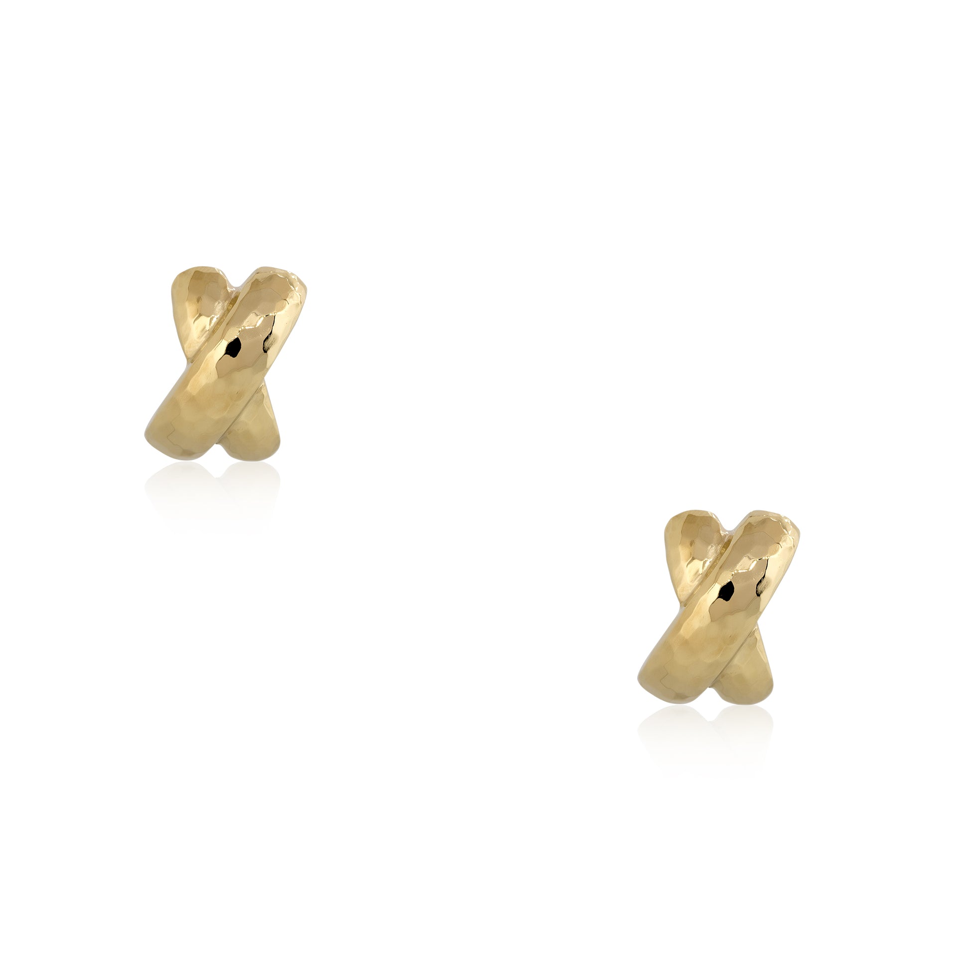 14k Yellow Gold Large Solid Hammered "X" Earrings