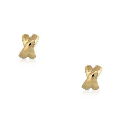 14k Yellow Gold Large Solid Hammered "X" Earrings