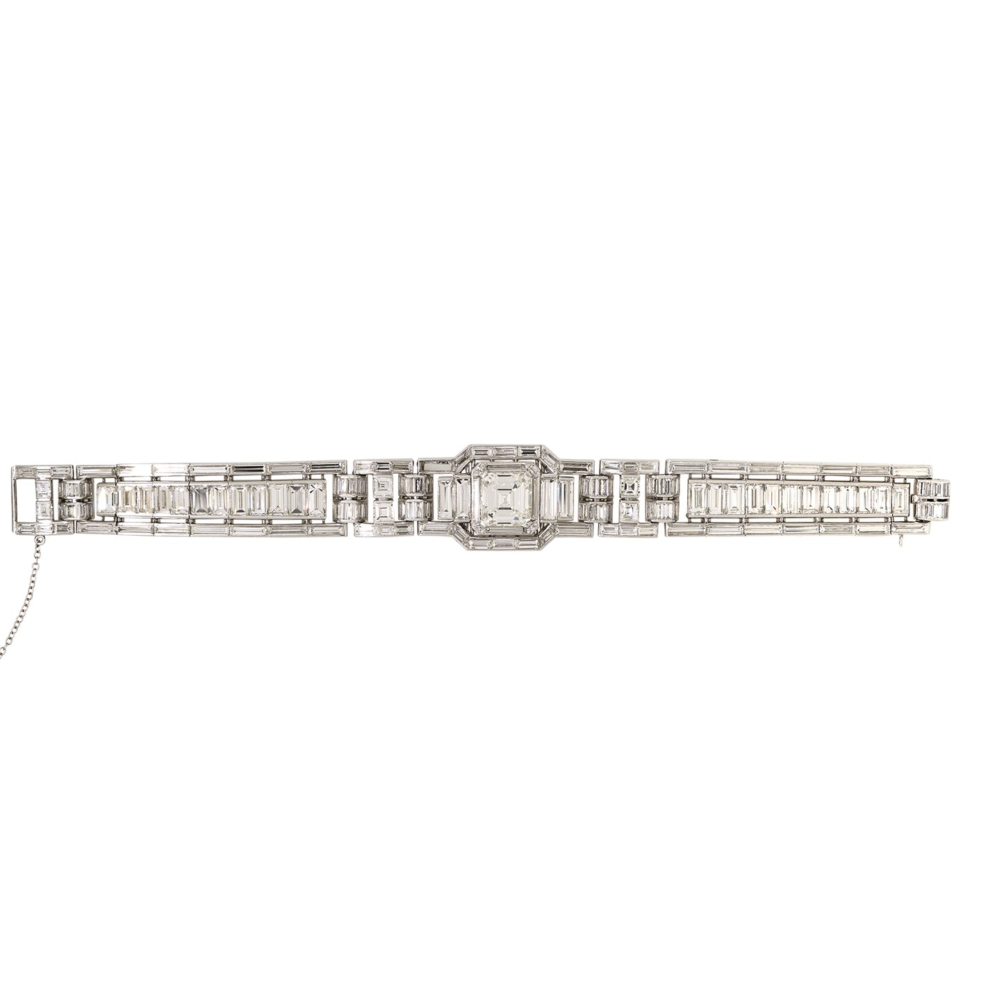 GIA Platinum Natural Emerald Cut & Multi-Shape Diamond Art-Deco Style Bracelet